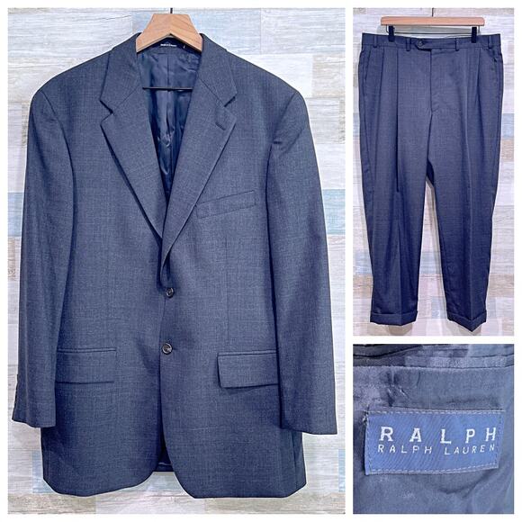 Ralph Ralph Lauren RRL Wool Suit Gray Two Button Mens 42R 36x28 Pleated Pants - Picture 1 of 13